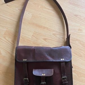 Brown leather satchel